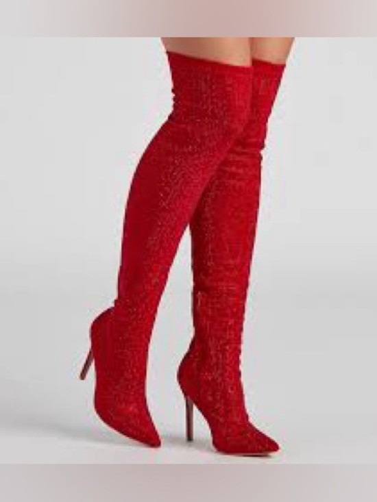 Forever Shoes - Rhinestone Stiletto Thigh High Boots
